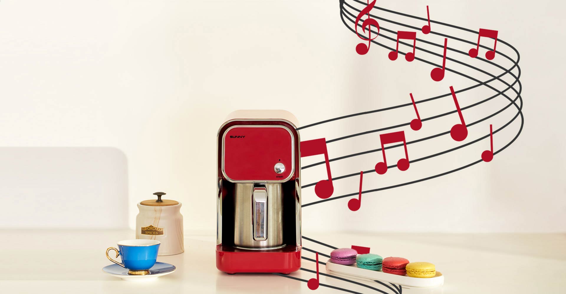 Sunny Fal Kahve Makinesi Kırmızı Benim Müziğim